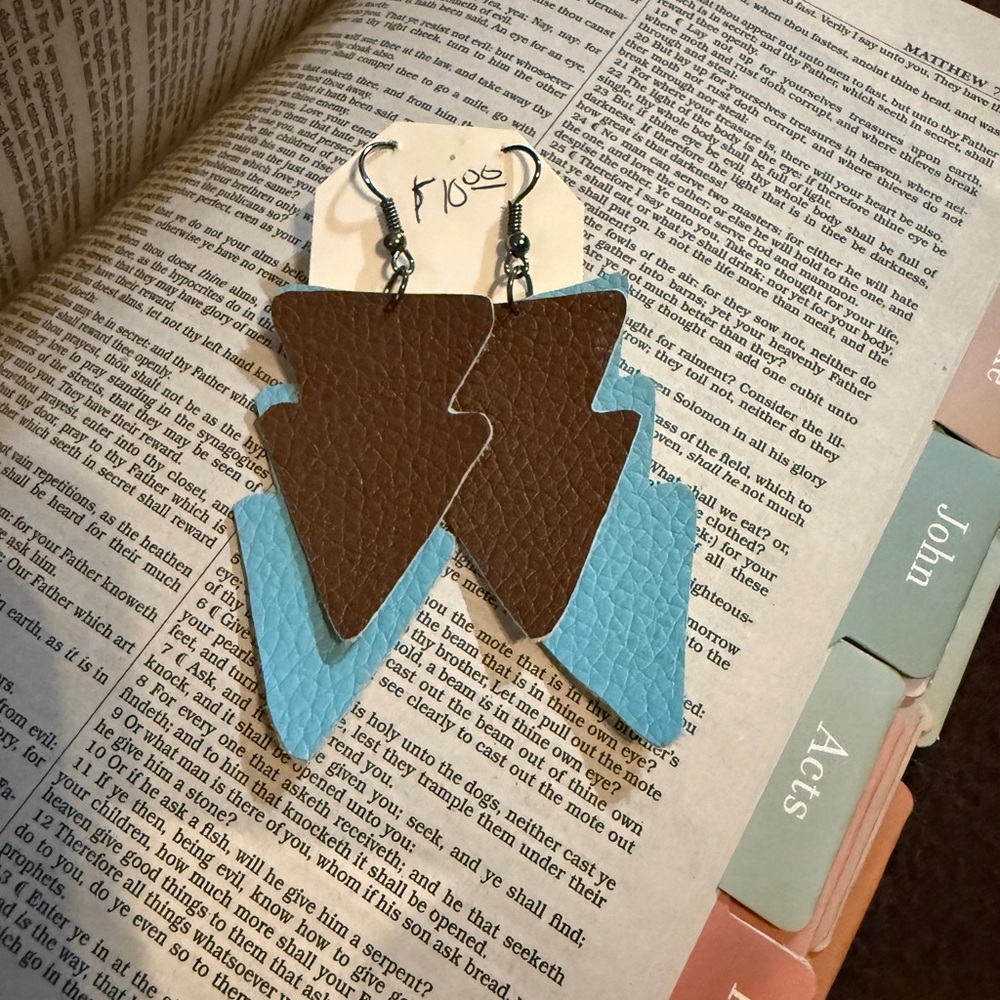 Brown and Blue Arrowhead Earrings